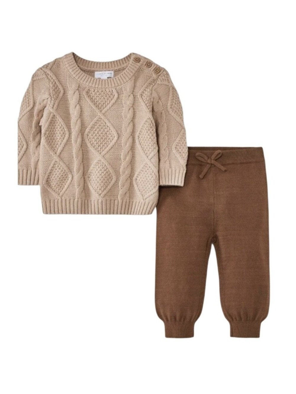 #6122 Grayson Toddler Knit Sweater & Pants Set - Beige Sweater, Brown Pants